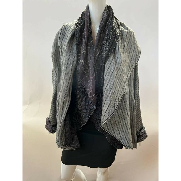 Catherine Bacon Womens Oversized Jacket Coat Black White Stripe Zip One Size - Picture 1 of 12